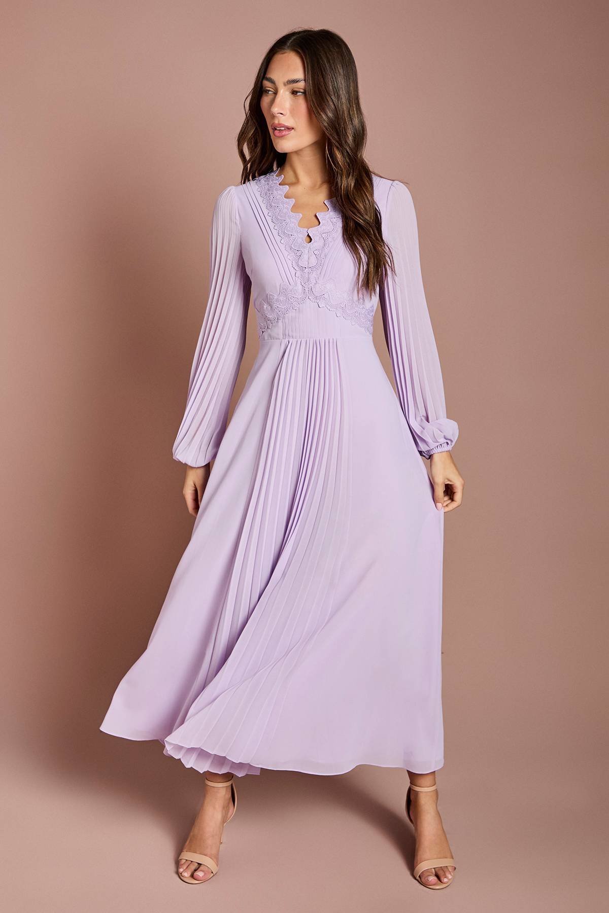 Coast Robe Maxi à Détails Plissés et Finitions en Dentelle