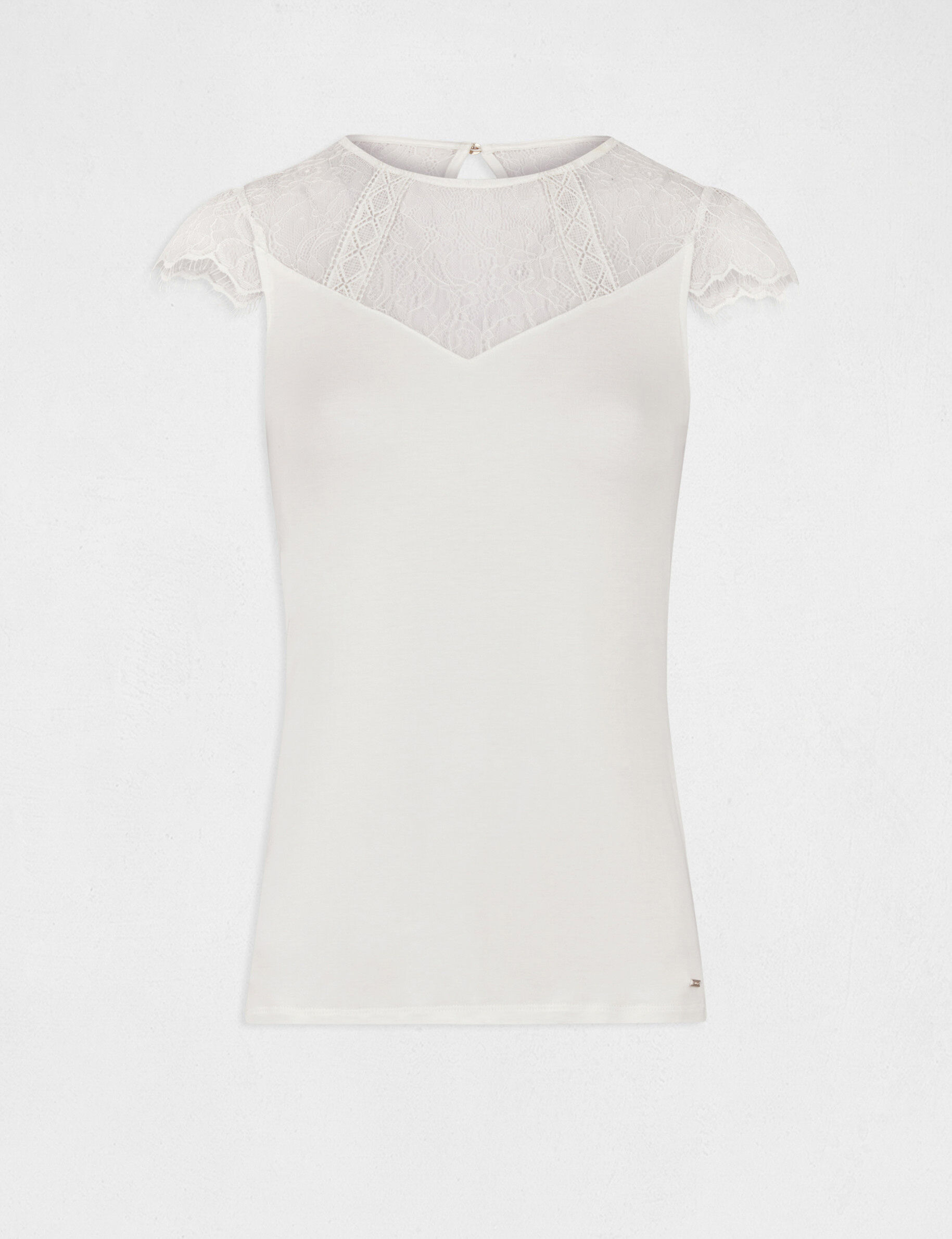 T-shirt manches courtes à dentelle ecru femme - ecru