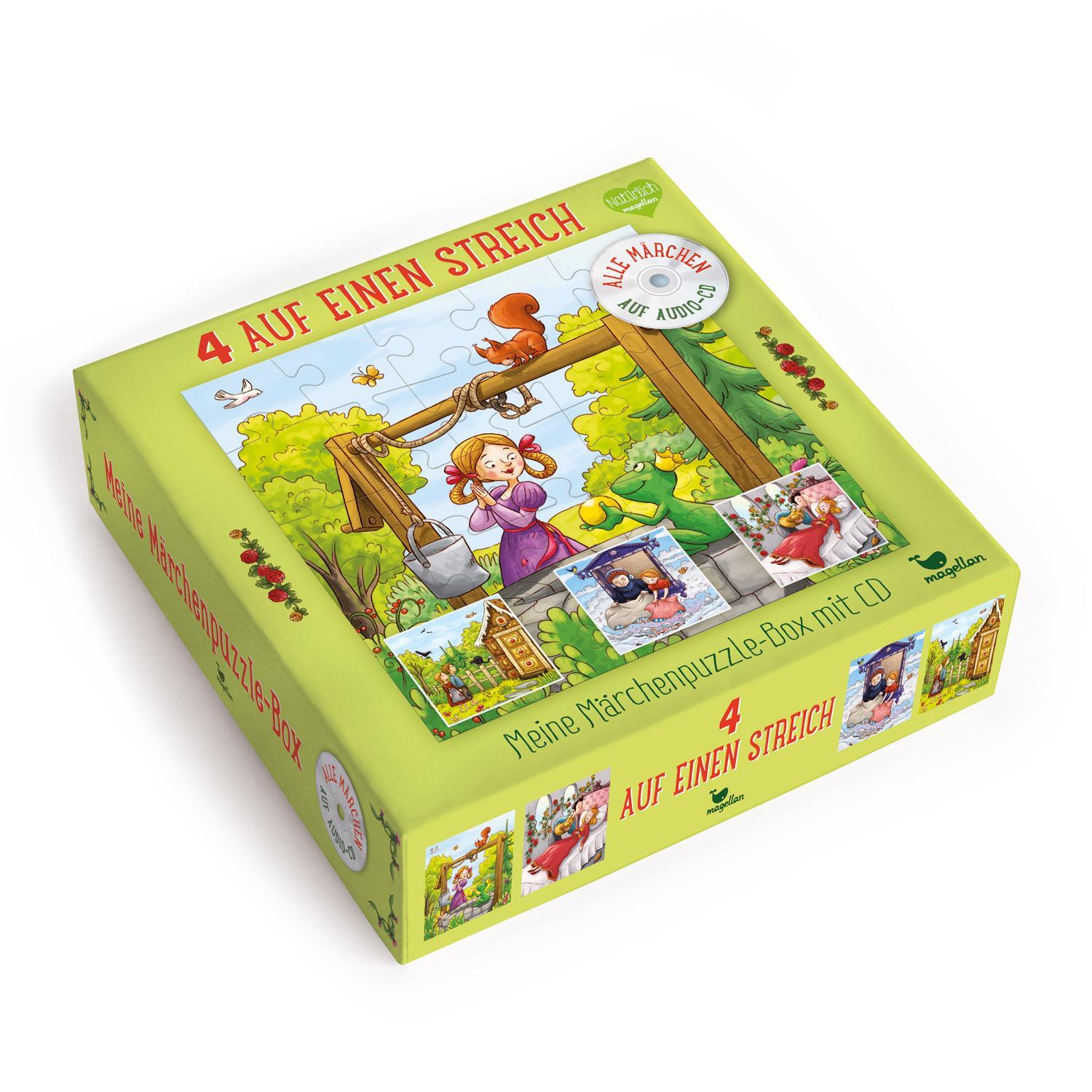 4 auf einen Streich – Meine Märchenpuzzle-Box 4x25-teilig – mit CD