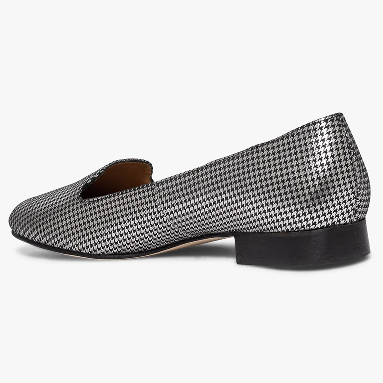 Bocage Slippers en Cuir Belgique pied-de-poule noir irisé
