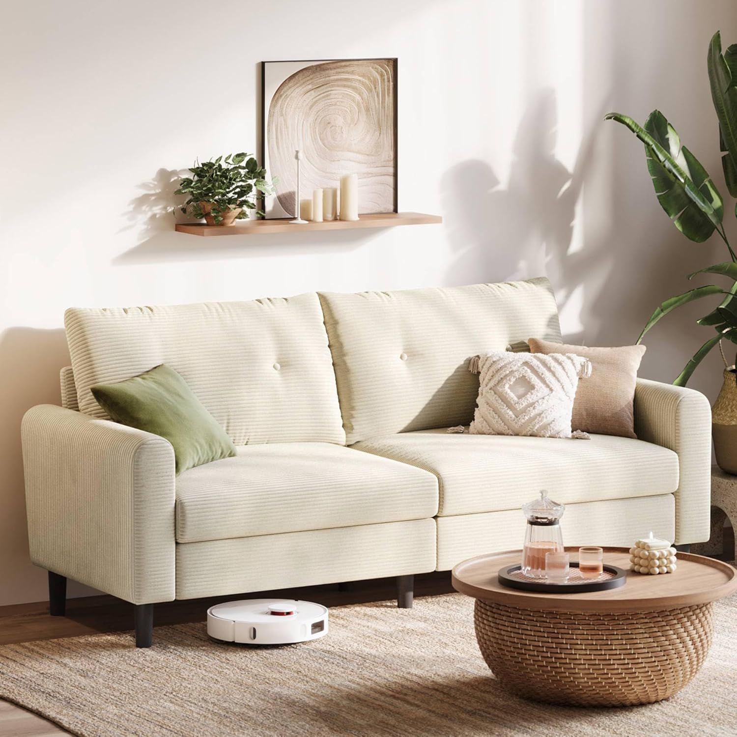 LINSY HOME Sofa 3 Sitzer, 201cm Breit Sofas mit Verstellbarer Sitztiefe, Kleine Sofacouch für Wohnzimmer Schlafzimmer Wohnung Büro