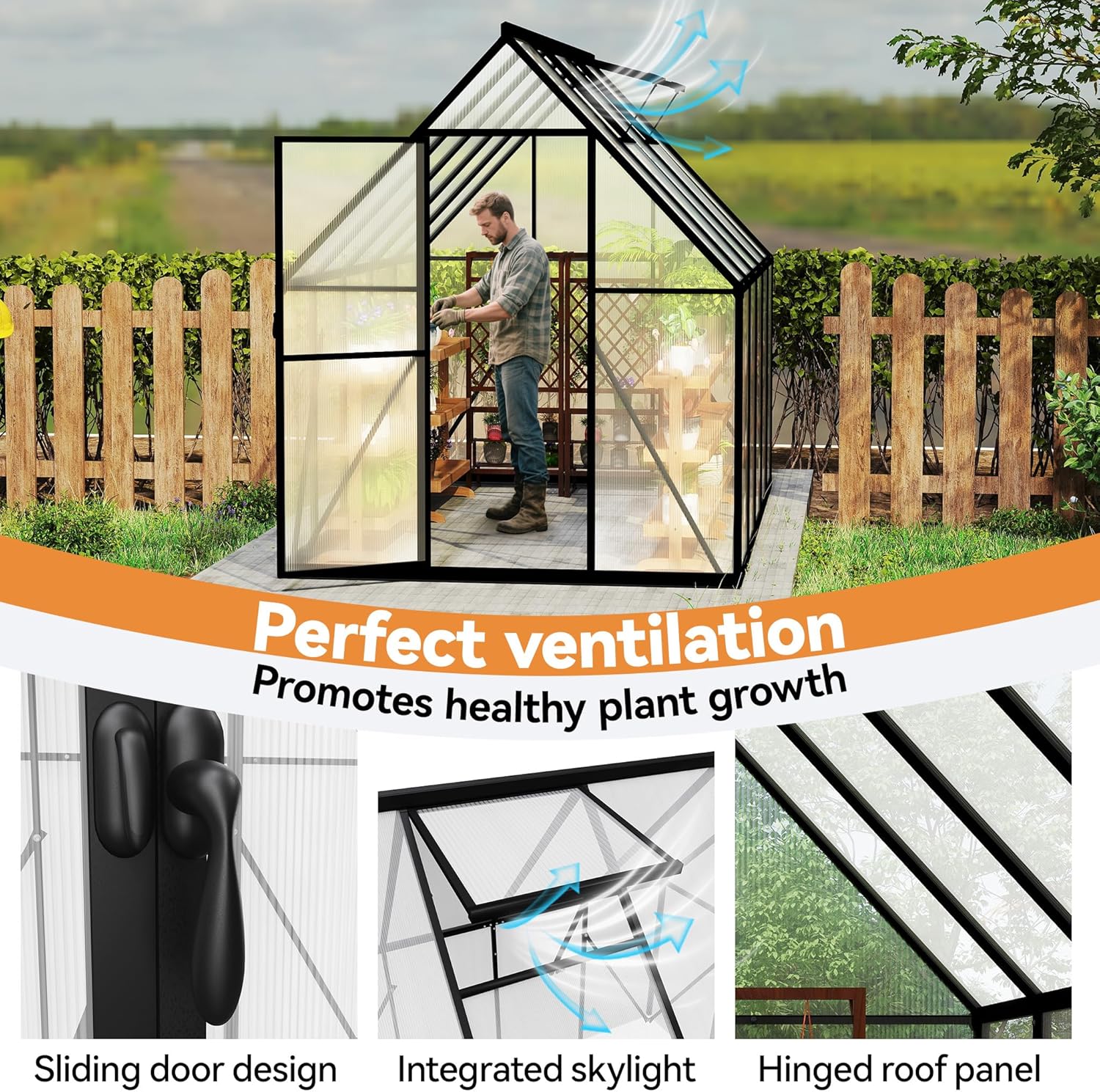 Gewächshaus Aluminium Gartengewächshäuser mit 6 cm Fundament und 4 mm PC Platte Treibhaus Tomatenhaus Gartenhaus UV beständig Wetterfest für den Garten, 280x180x195 cm