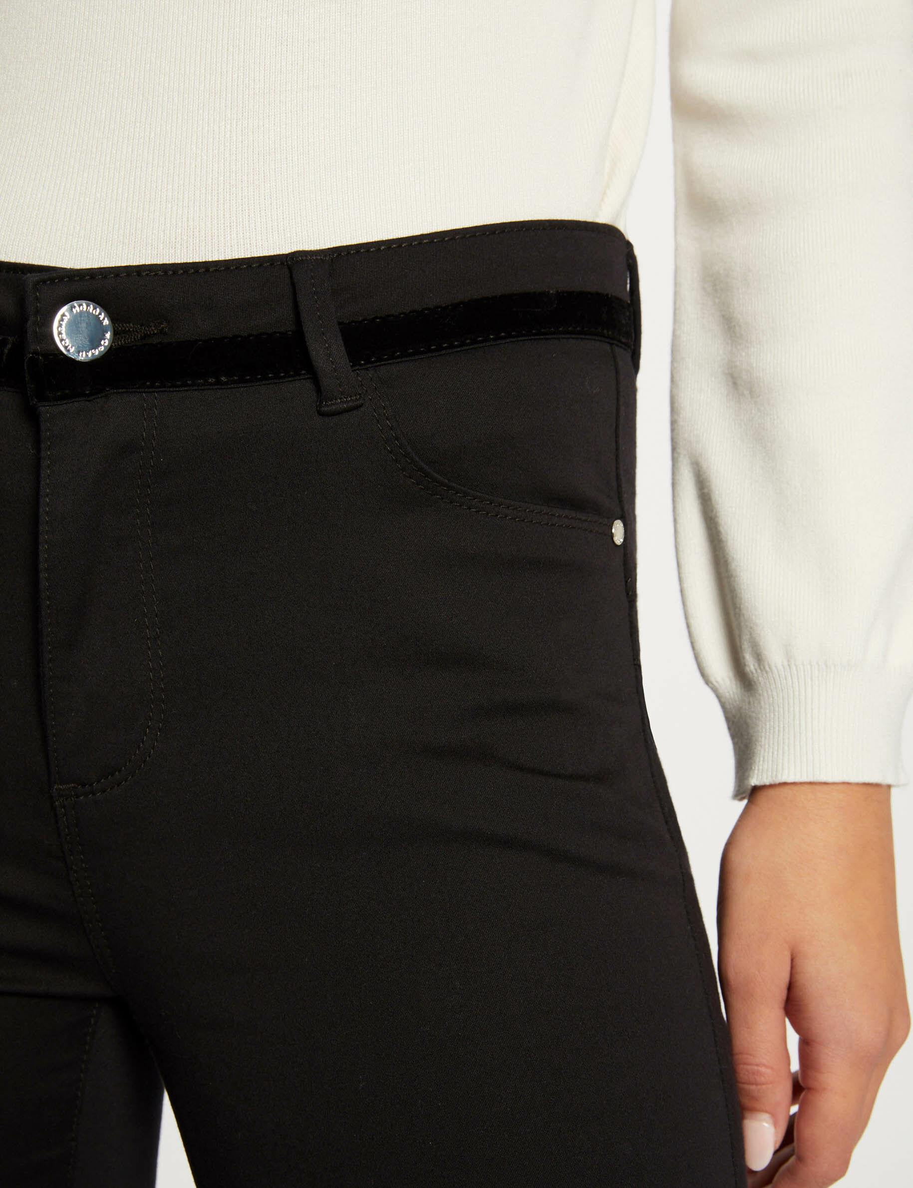 Pantalon skinny enduit à détails velours noir femme - noir