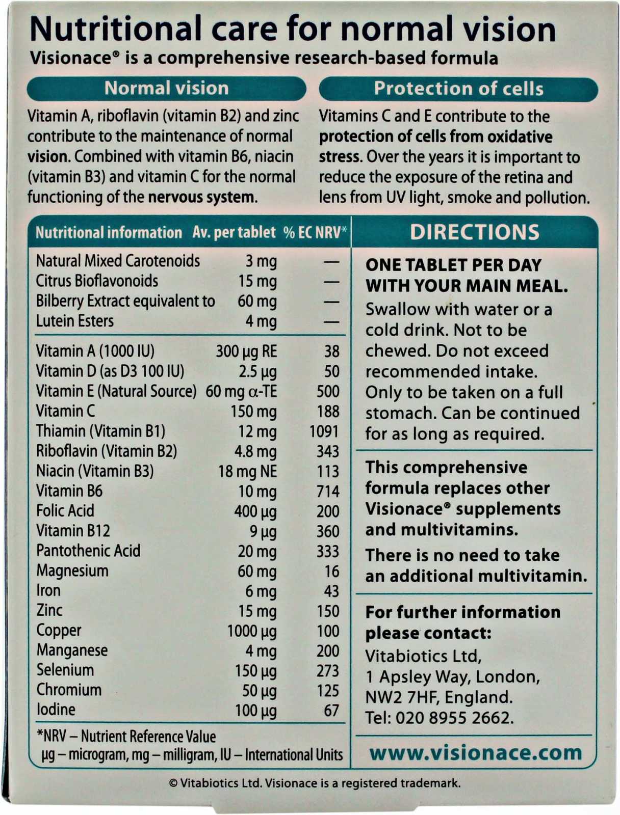 Vitabiotics Visionace Original 30 comprimidos