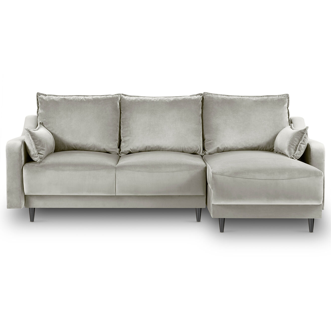 Mazzini Sofas Canapé d'angle Réversible Convertible avec Coffre en Velours Freesia beige - 220x150x90 cm