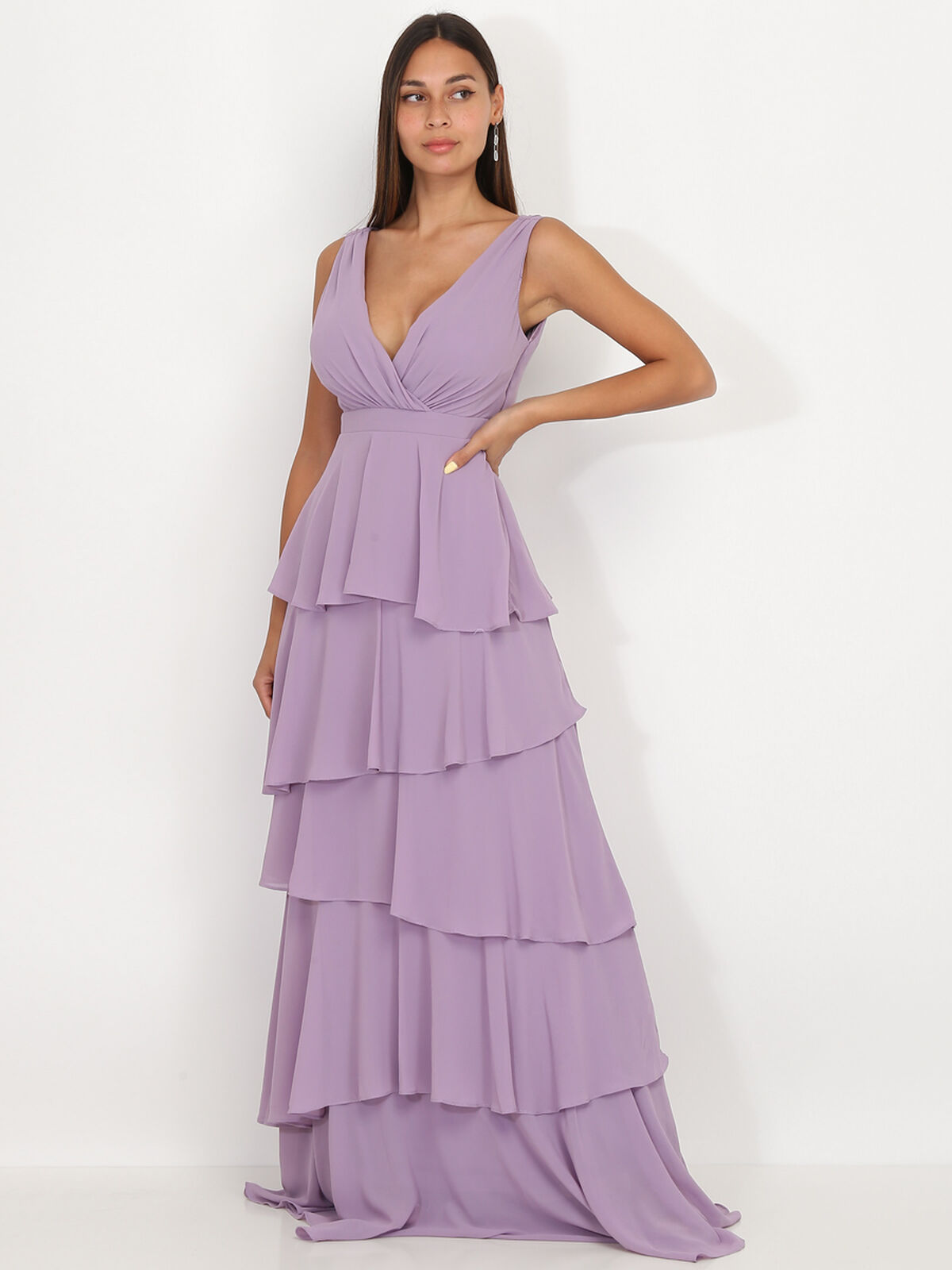Robe longue à volants- Violet clair