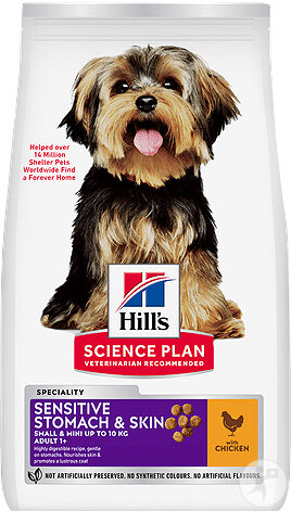 Hill's Science Plan Adult Sensitive Stomach & Skin Small & Mini Croquettes Au Poulet Petit Chien 3kg
