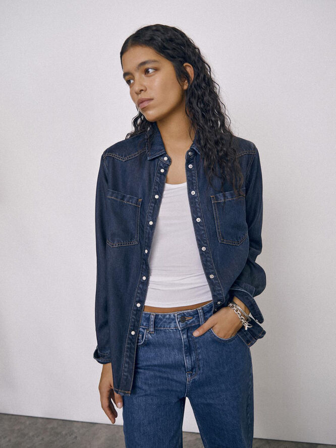 Object OBJFRAME LO L/S DENIM SHIRT CC1 AW Dark blue denim