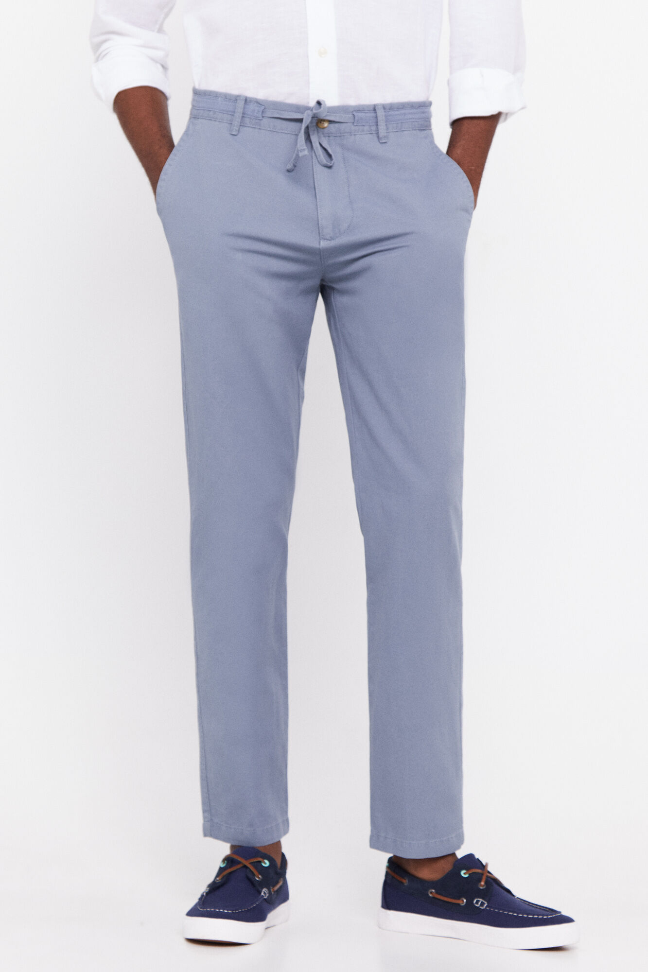Calça chinesa de corte regular com cordão - Azul
