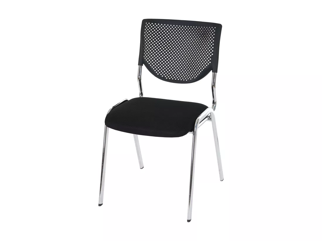Chaise visiteur H401 Empilable (lot de 4), siège noir, pieds chromés