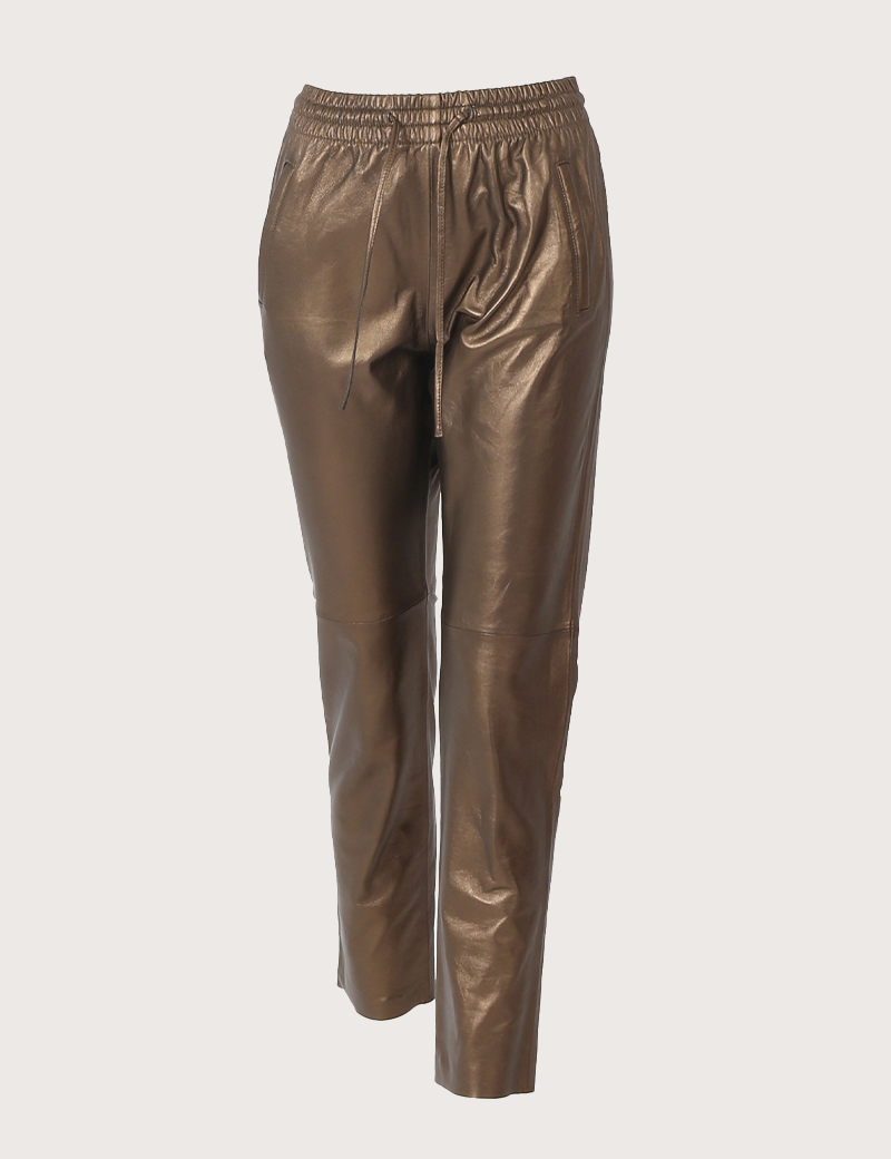 OAKWOOD PANTALON JOGG CUIR FEMME GIFT METAL DORÉ