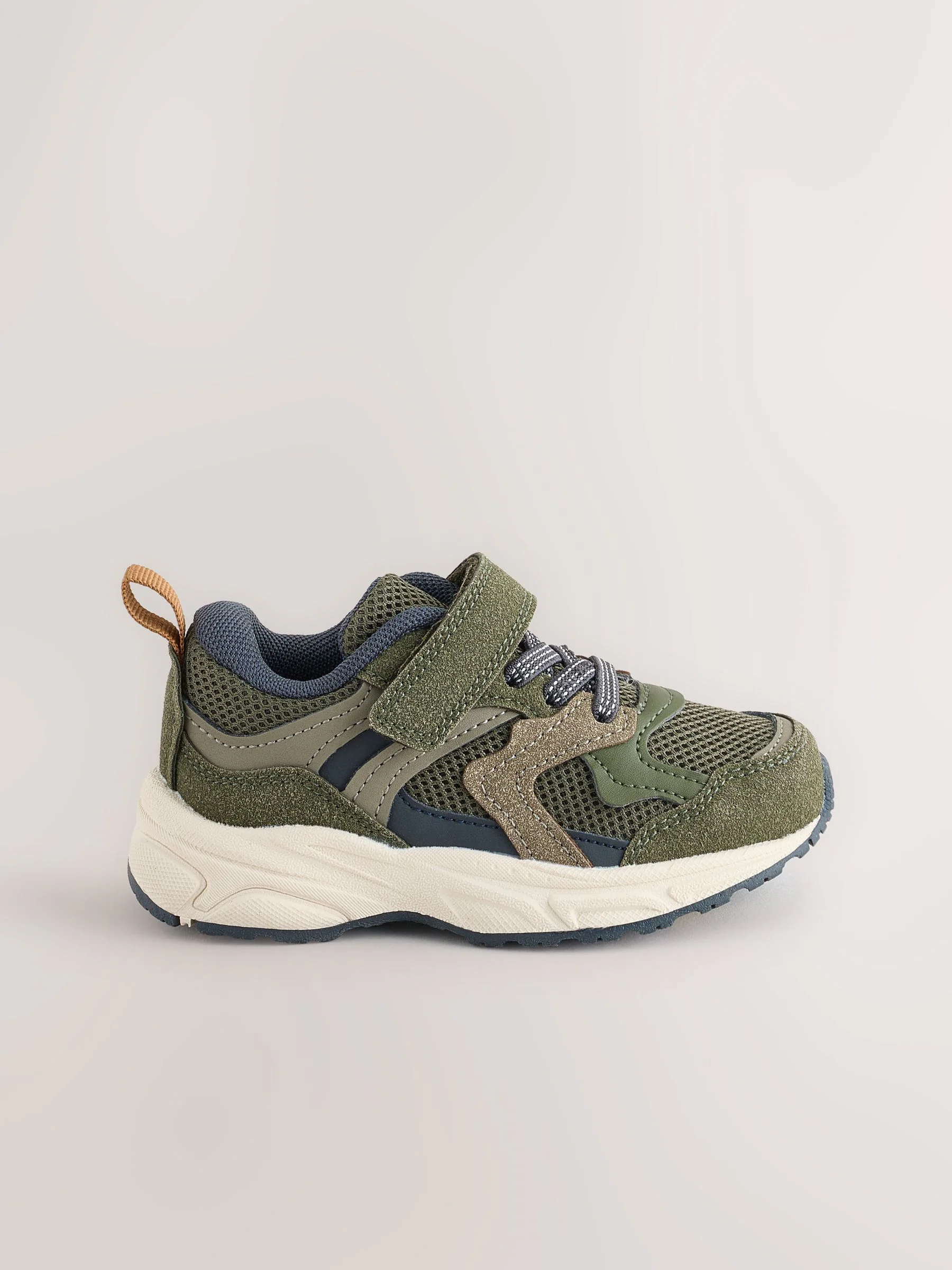 Groen-kaki - Sneakers met klittenbandsluiting en elastische veters