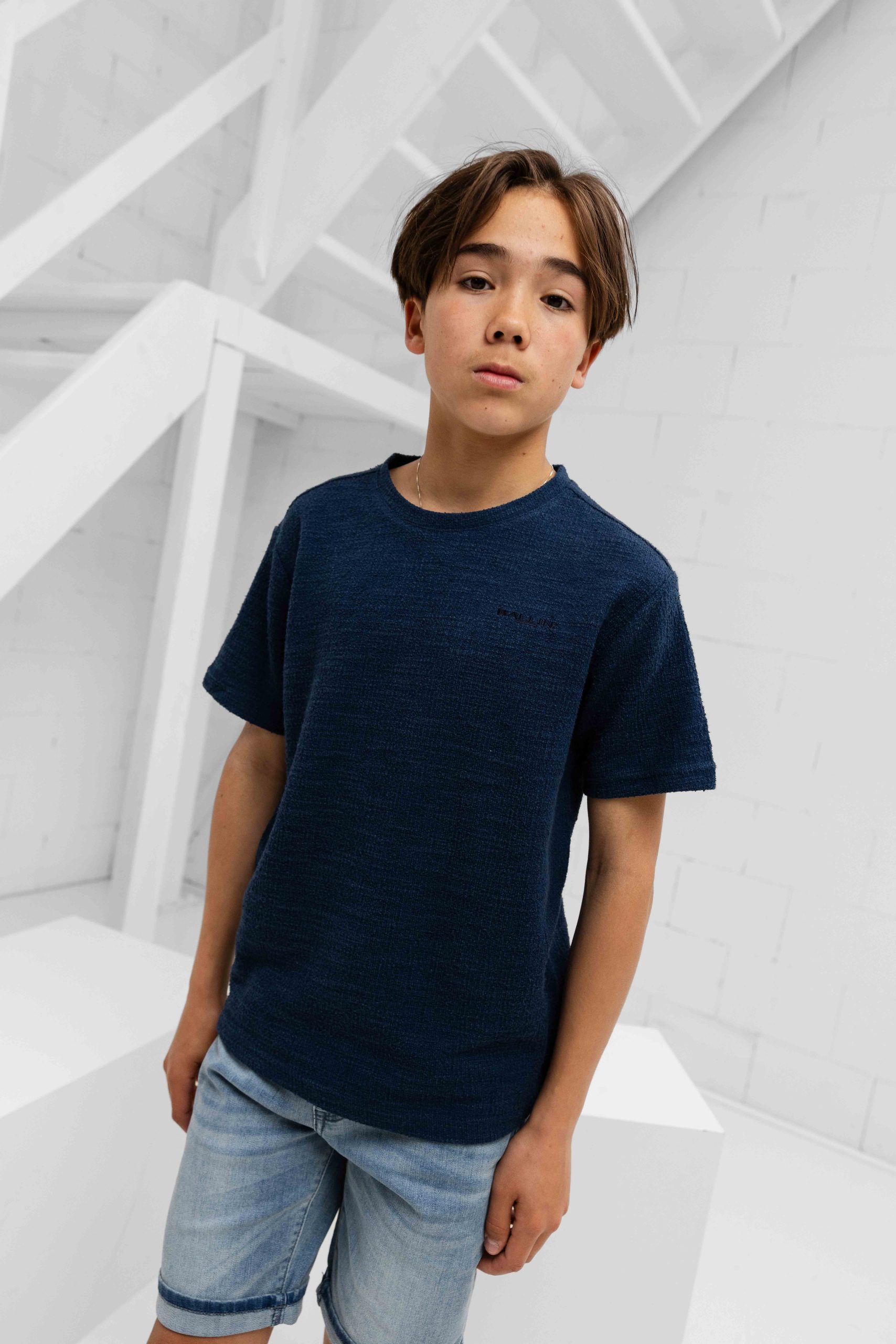 Ballin Amsterdam Boucle T-Shirt Kids Donkerblauw