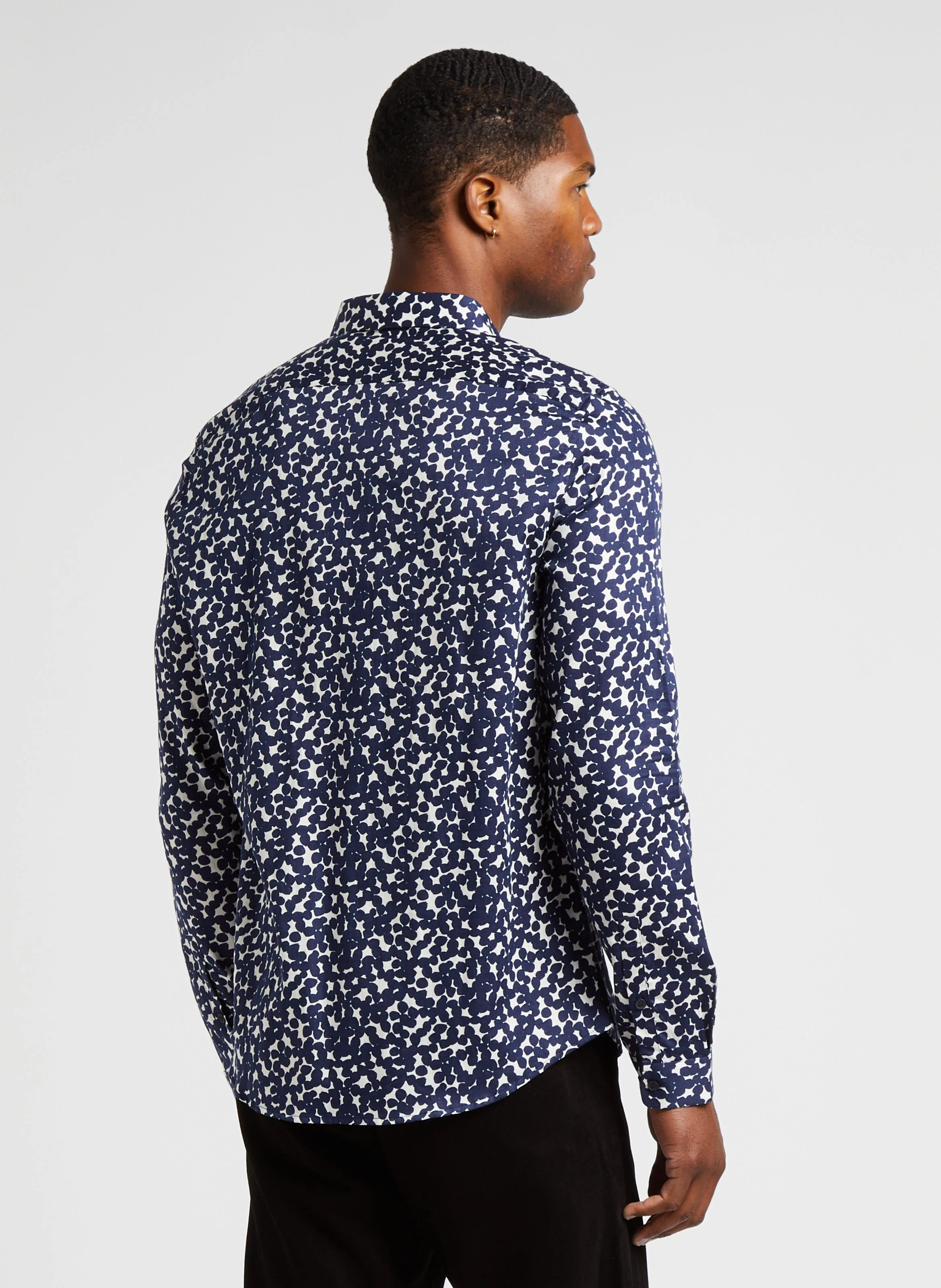 Chemise slim-fit col classique en coton imprimée | Bleu