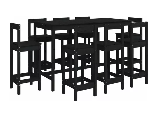 Ensemble de bar 9 pcs Noir Bois de pin massif