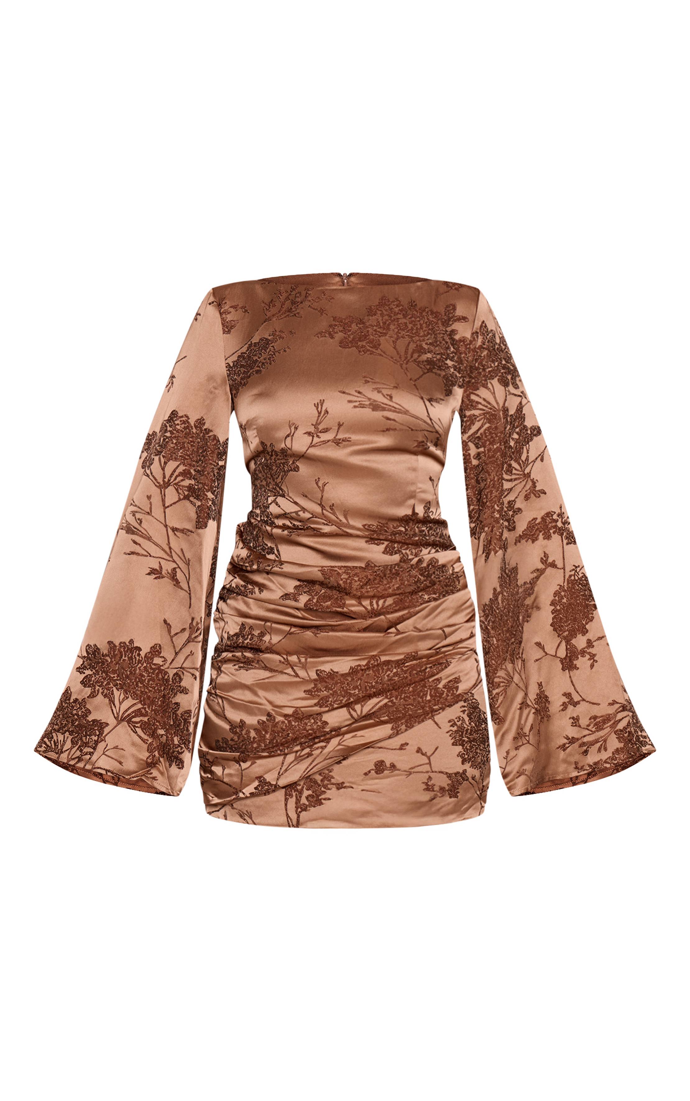Doré Robe Mini En Jacquard À Encolure Bateau Et Manches Évasées