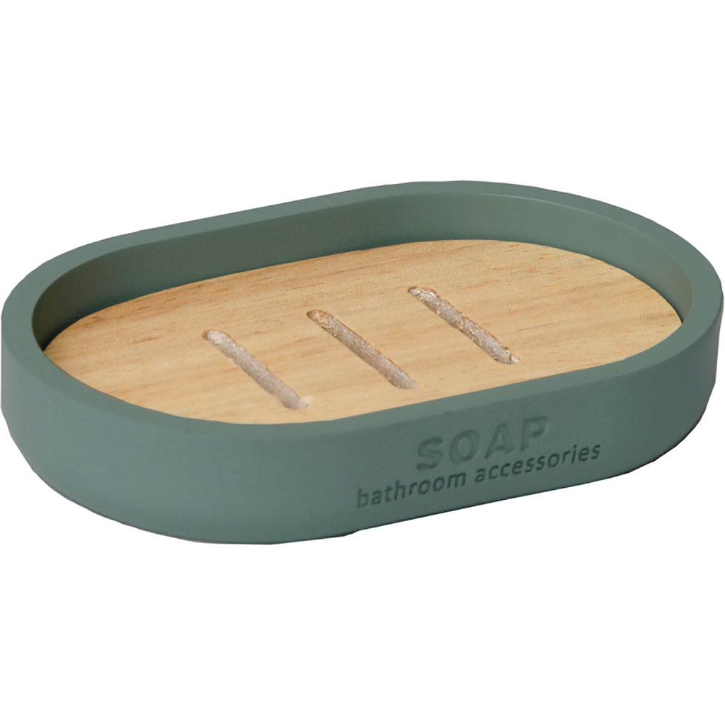 Porte-savon polyrésine kaki et bambou 12.3x2.3x8.3cm