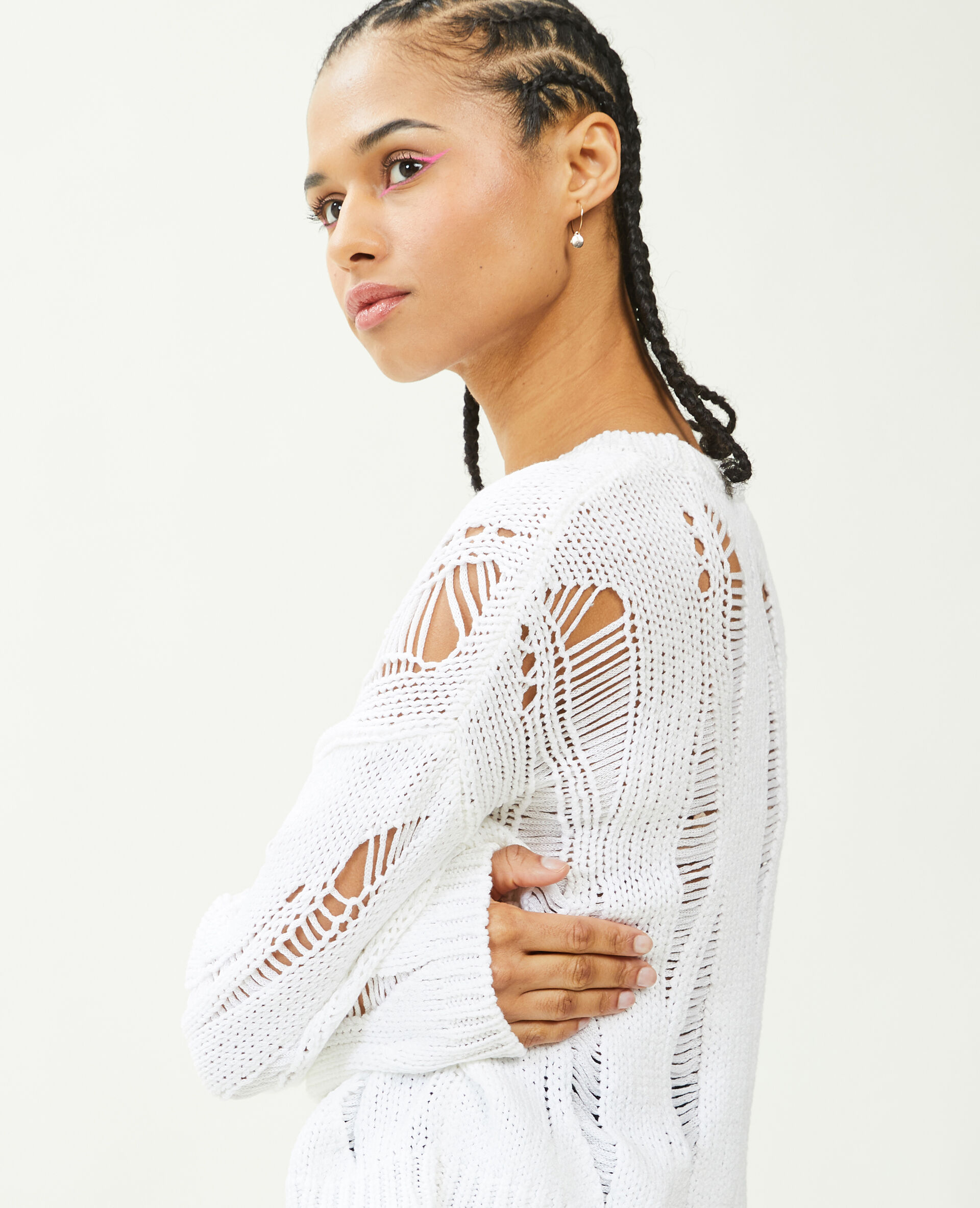 Pull court avec détails ajourés - Blanc