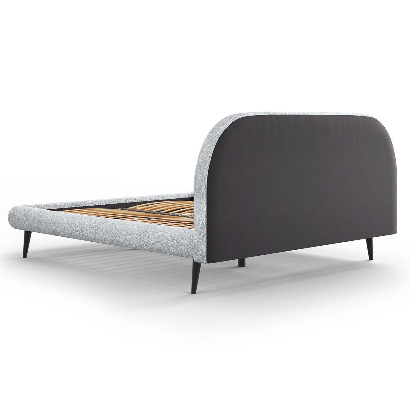 Maison Héritage Cadre avec tête de lit Maia velours bouclé gris clair - 160x200 cm