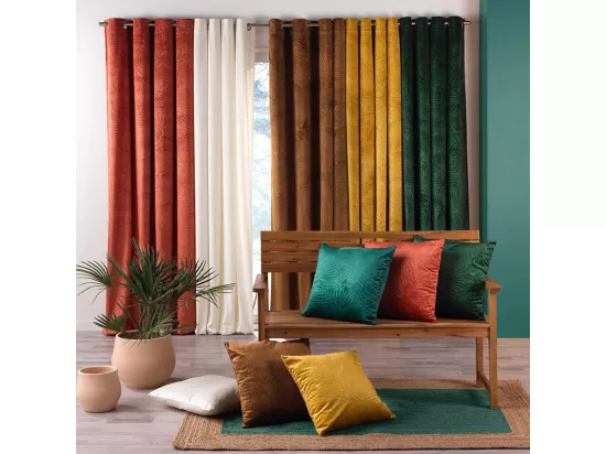 Coussin déhoussable en tissu effet velours motif feuillage en relief Analia - Marron - 50 x 50 cm