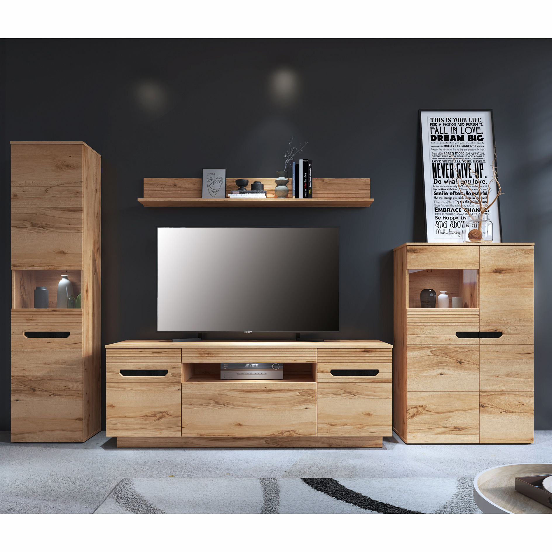 Standvitrine - Crenata Buche - mit Glaseinsatz -195 cm