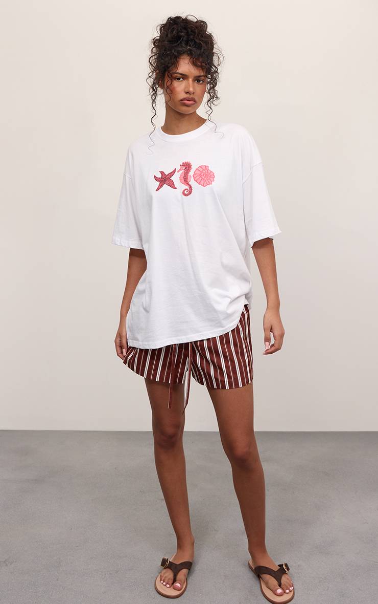 Chocolat Short Ample Rayé En Coton Avec Cordon De Serrage