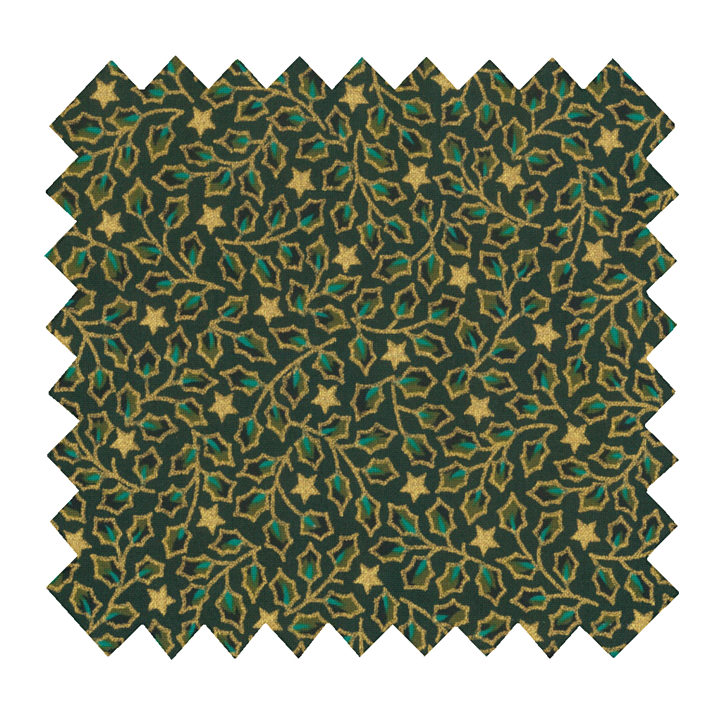 Tissu Coton Au Mètre Houx Vert Doré Ex1105