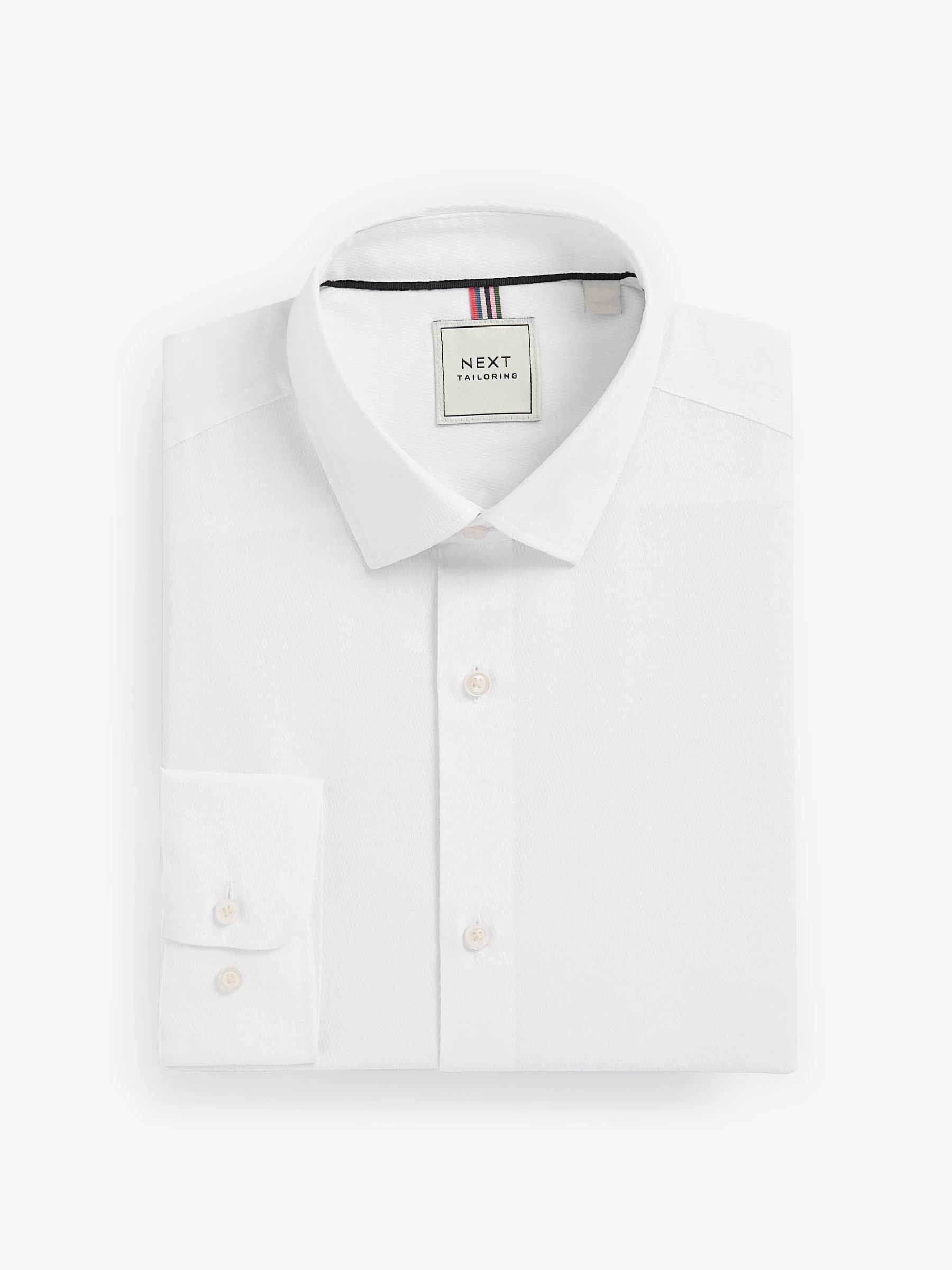 Wit/blauw - Slim Fit Easy Care Textured Single Cuff Smart Shirts 3 Pack