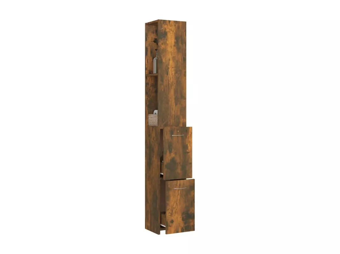 Armoire de bain chêne fumé 25x26,5x170 cm bois d'ingénierie