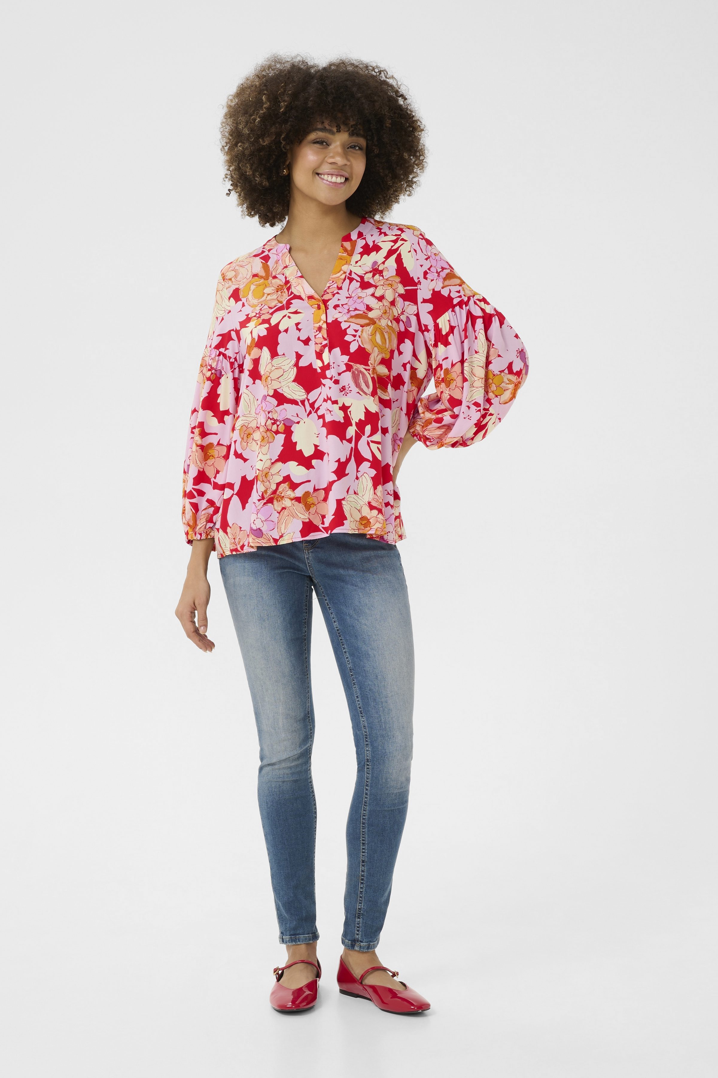 Culture - Audrey Bello Blouse - Red/Pink Flower