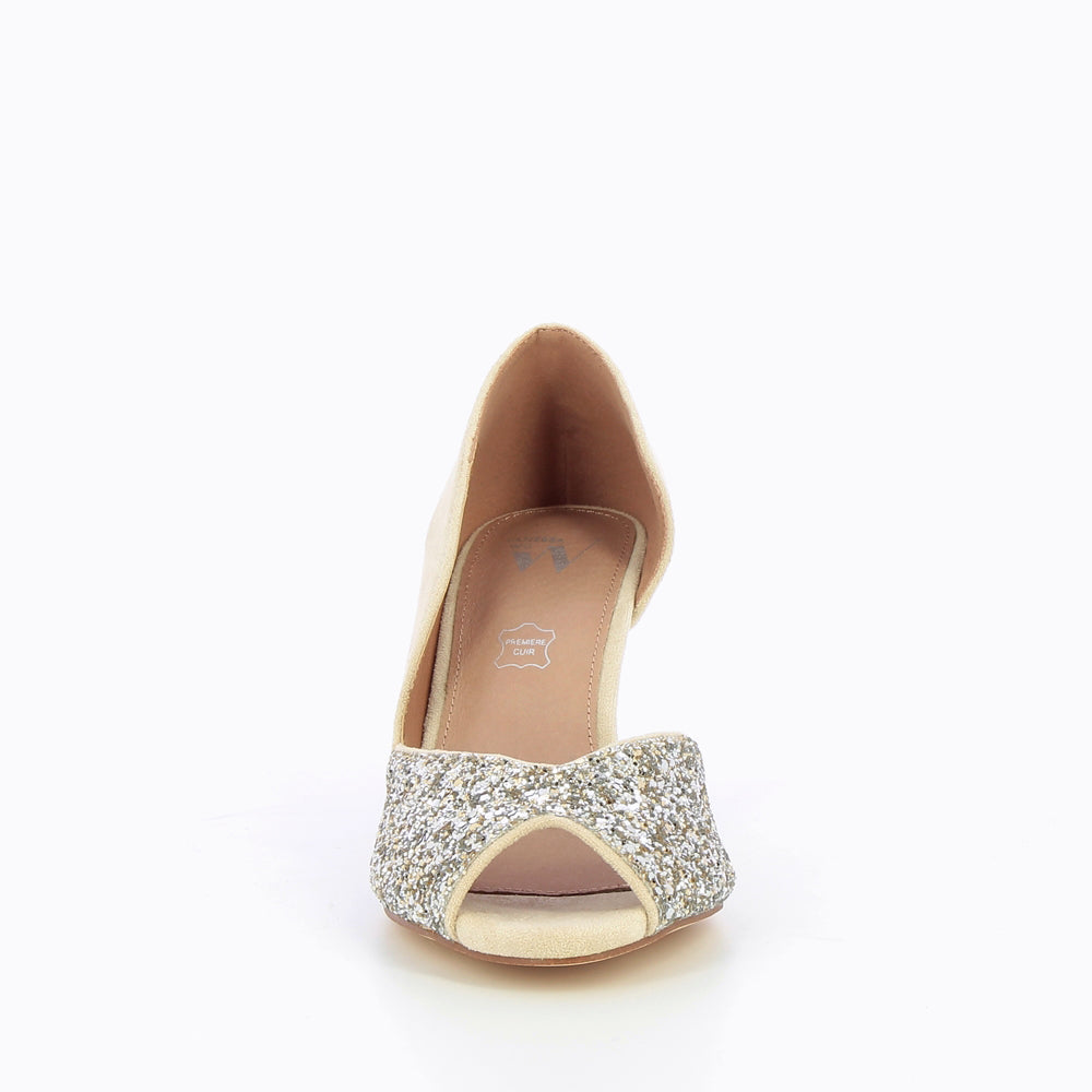 Escarpins-Escarpins peep-toe Diane crème et argent