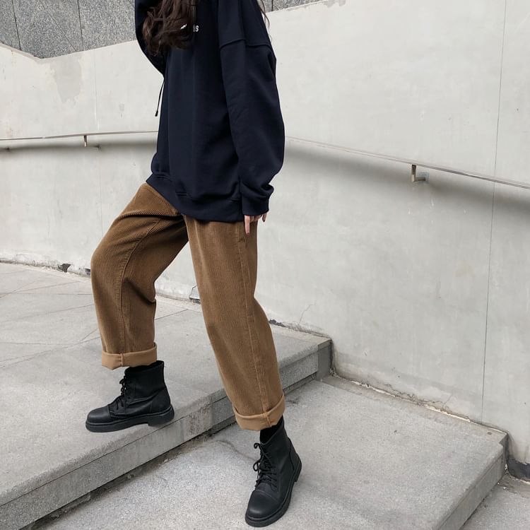 RONIN - Rechte corduroy broek met middelhoge taille