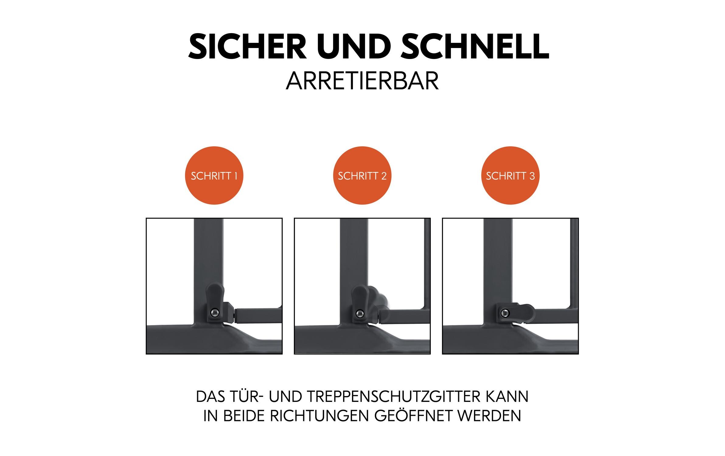 Türschutzgitter Clear Step 2 Dark Grey 75 cm - 80 cmBarrierefreies, manuell schliessendes Tür- und Treppenschutzgitter-Set