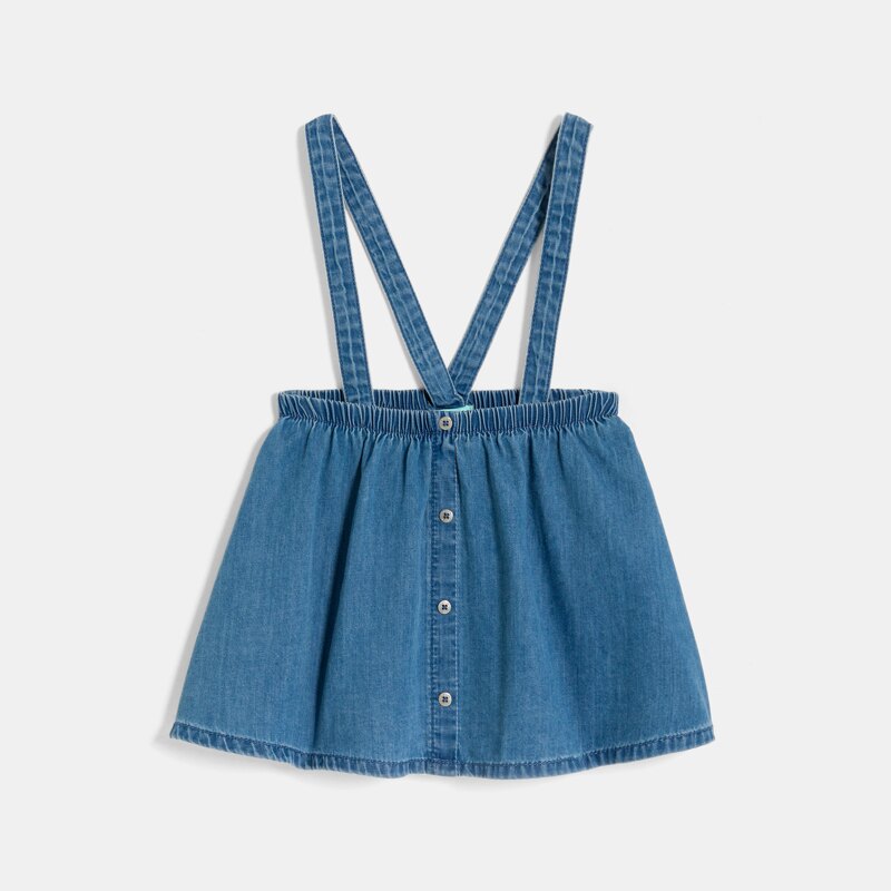 Jupe à bretelles en denim bleu et t-shirt blanc bébé fille Bleu