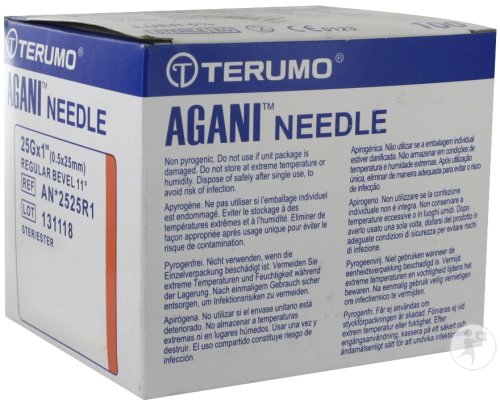 Terumo Agani Aiguille Hypodermique 25G 1 RB Orange 100 Pièces