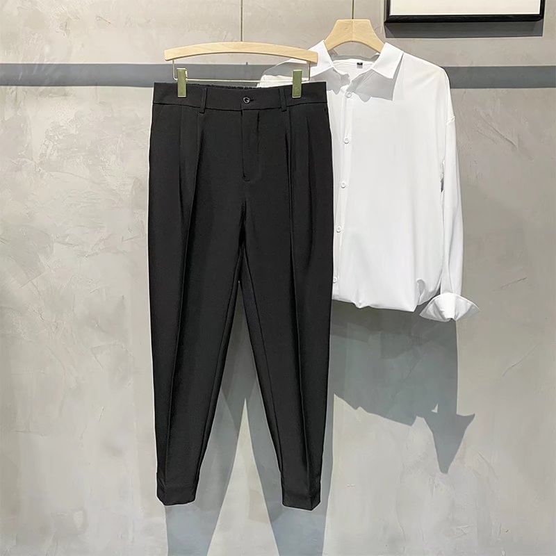 Nataro - Mid Rise Plain Cropped Straight Leg Dress Pants