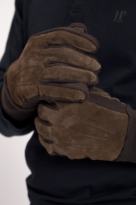 Leder-Handschuhe, Veloursleder, Strick-Einsätze, warmes Futter