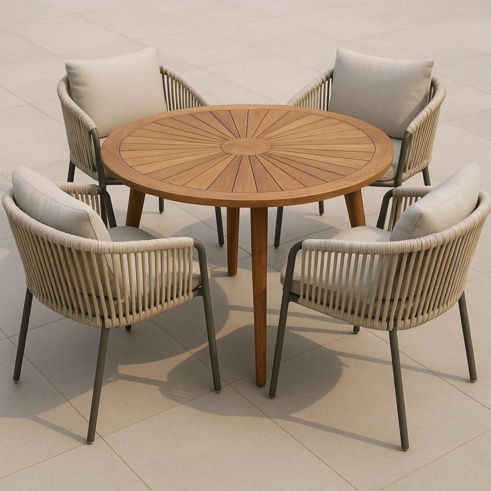 Gartenmöbel Set Teakholz Runde Tisch und Stühle - Natur - Durchmesser 120cm
