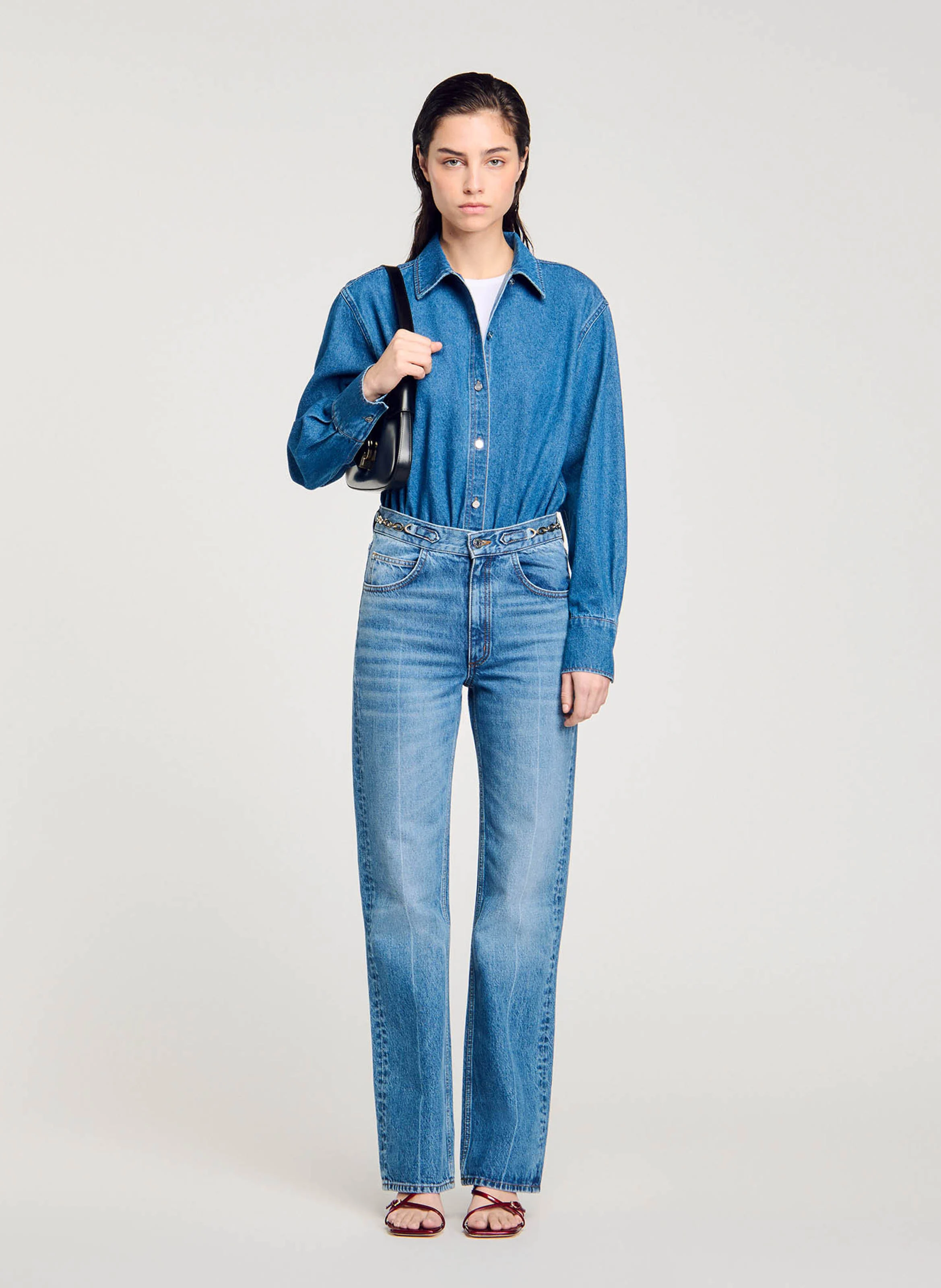 Chemise body jean en coton | Bleu