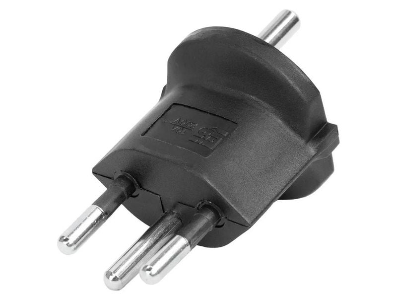STEFFEN Fixadapter SchuKo Konturenstecker – T12 schwarz Deutsch (Schuko CEE7) auf Schweiz (T12) 3 Pol
