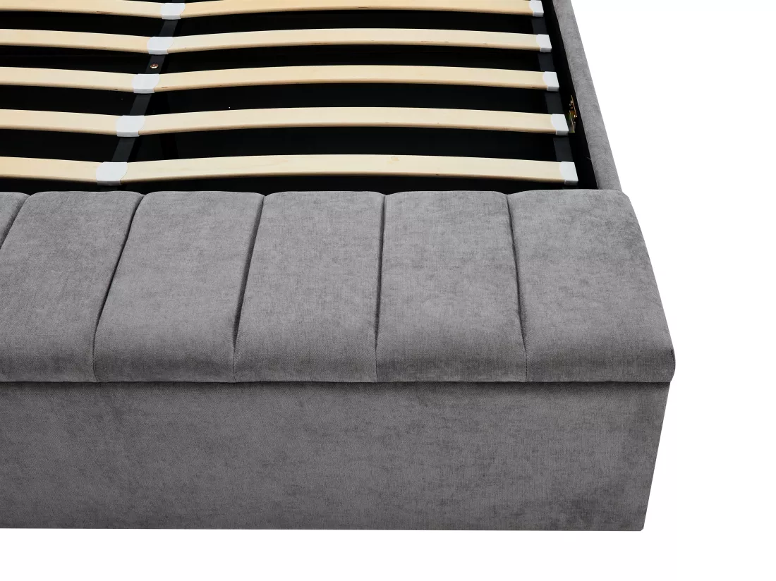 Lit coffre 160 x 200 cm avec banc - Tissu - Gris + Matelas - DOUINO