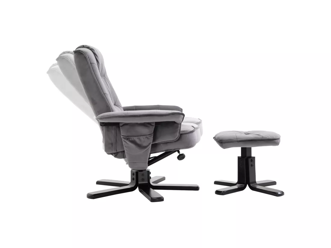 Fauteuil de relaxation CHARLES avec repose-pieds pouf siège pivotant dossier inclinable assise rembourrée relax, en velours gris