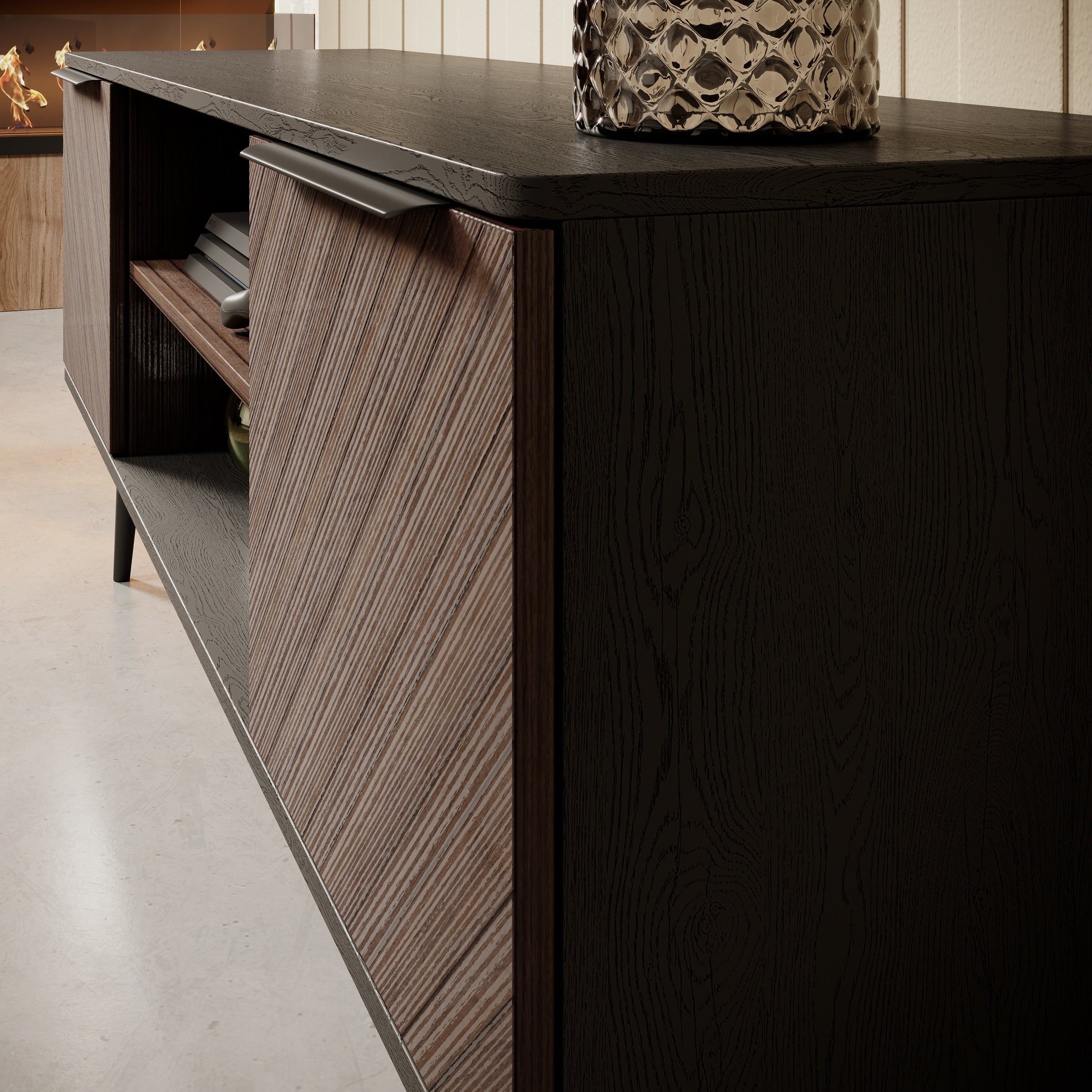 Meubella - TV-Meubel Pedro - Donker eiken - Zwart eiken - 150 cm