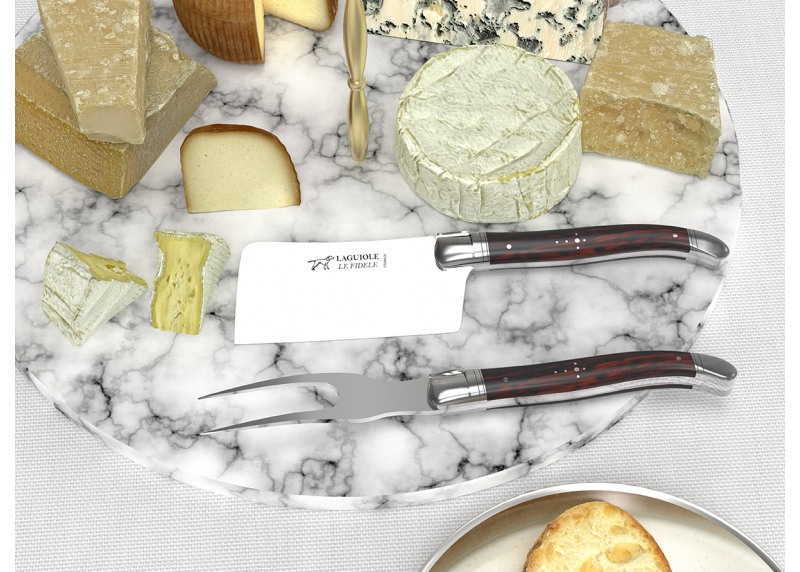 Service à fromage Laguiole avec un manche en bois d'amourette et mitres en acier inoxydable