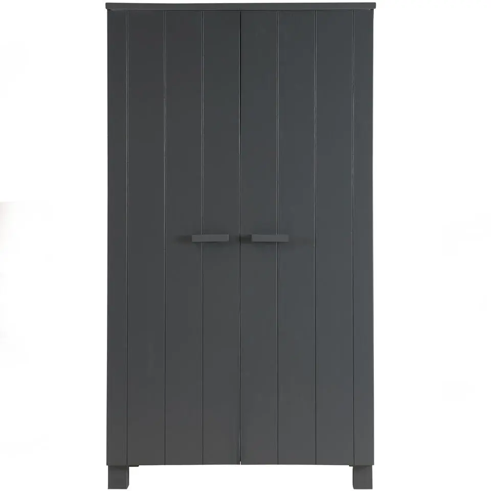 WOOOD Dennis Kast - Grenen Geborsteld - Staal Grijs - 111x202x55