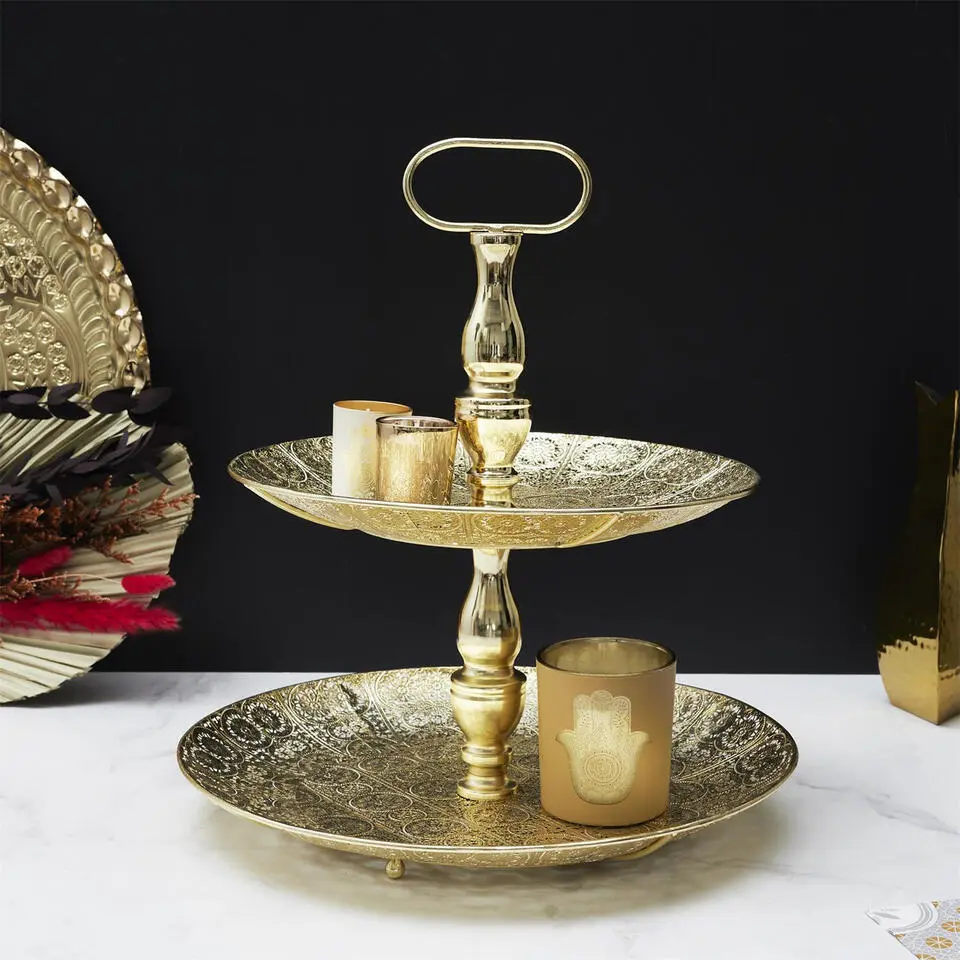 Home Deco Factory Etagere 2 laags - goud - metaal - 39 x 43 cm