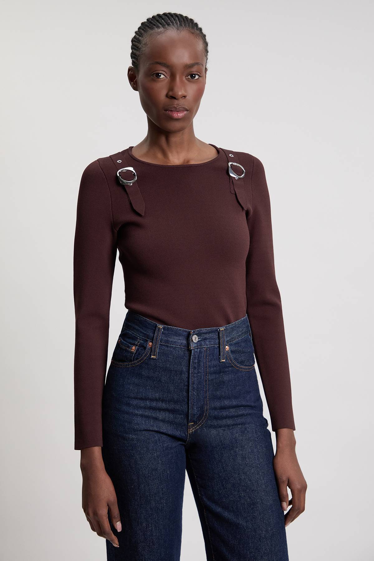 KarenMillen Haut Tricoté à Manches Longues avec Détails Boucles
