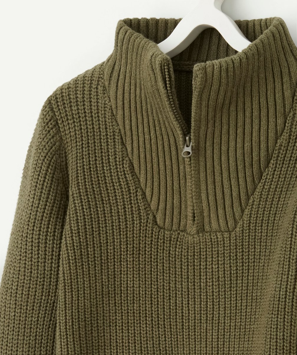 PULL COL MONTANT SEMI-ZIPPÉ GARÇON EN TRICOT KAKI