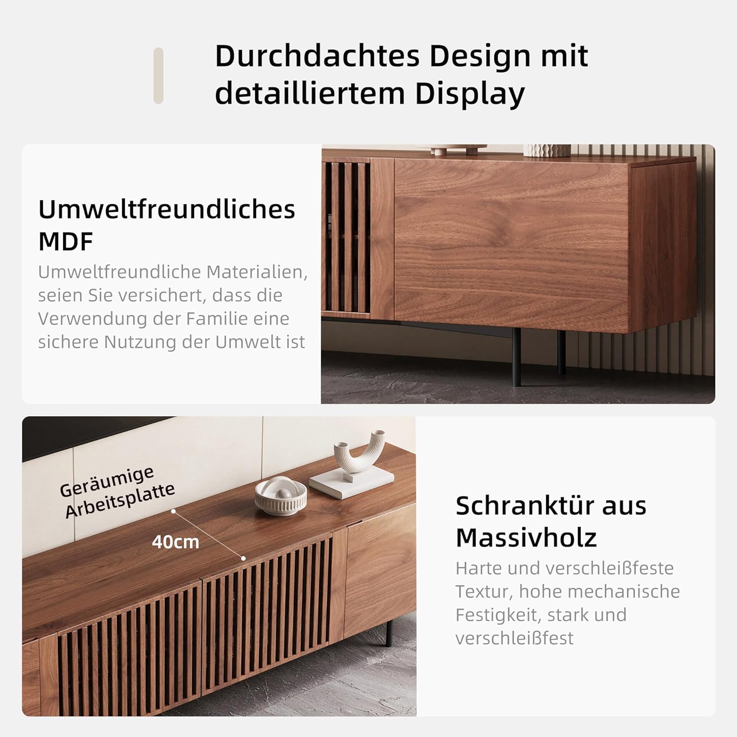 Mid-Century Modern TV-Schrank für 80+ Zoll Fernseher - TV Lowboard mit Stauraum - Home Entertainment Center in Walnuss für Wohnzimmer, Schlafzimmer (240cm)