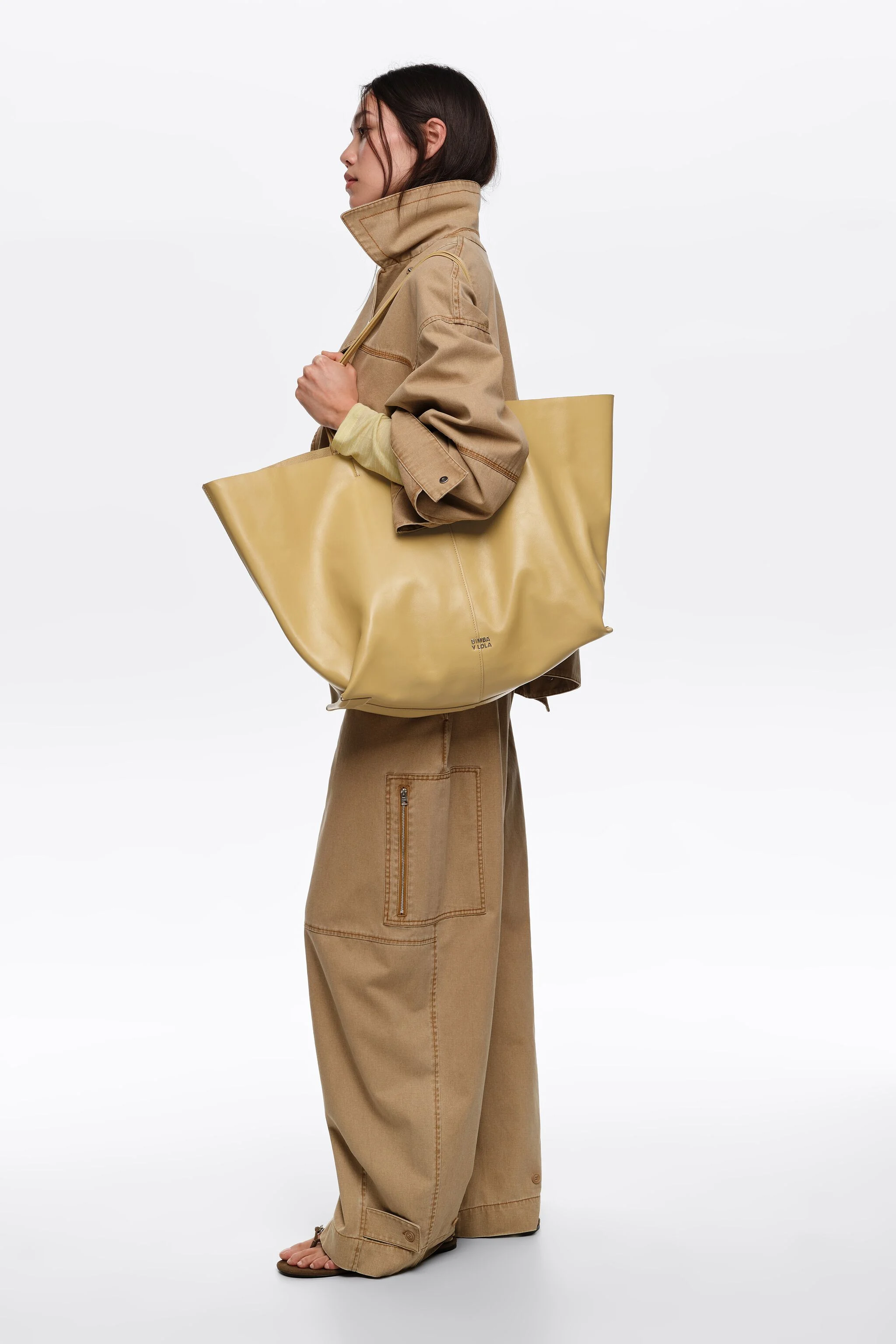Bolsa maxi shopper de couro cor aveia